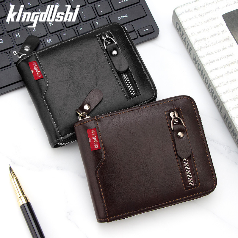 New Men's Short Chain Wallet with Multiple Card Slots, Large Capacity, Large Zipper, Broken Silver Bag Zipper, Men's Wallet Wholesale