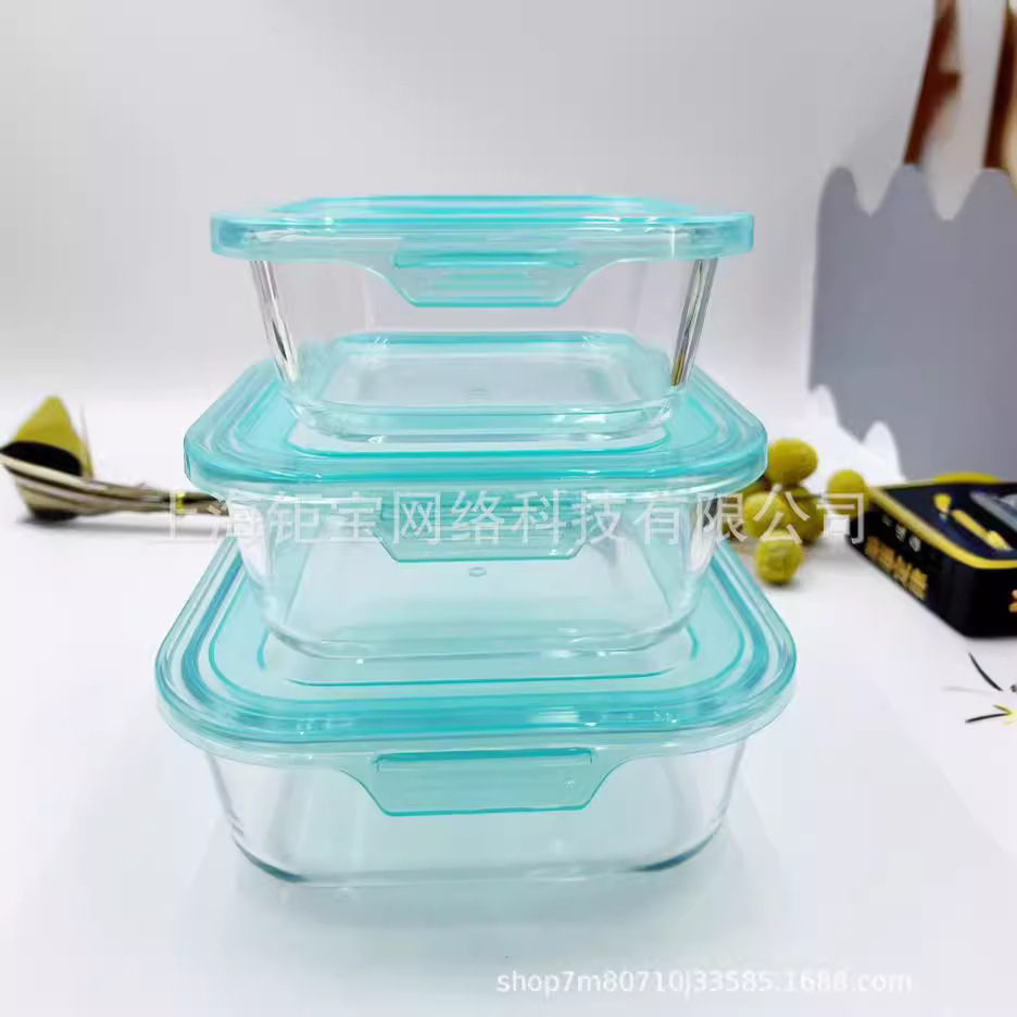 Caja de almuerzo de vidrio resistente a altas temperaturas de alta borosilicona, caja de microondas rectangular, caja de sellado, tazón de vidrio de grado alimenticio para mantener fresco