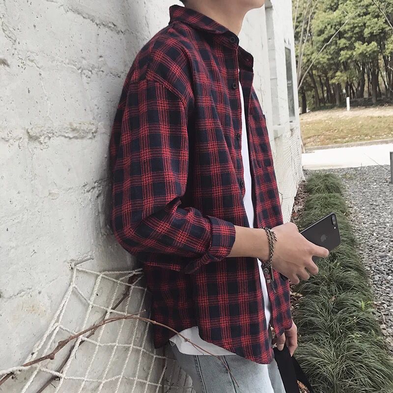 23 spring and autumn plaid shirt men's long-sleeved Korean style trendy handsome youth spring and summer shirt student shirt jacket