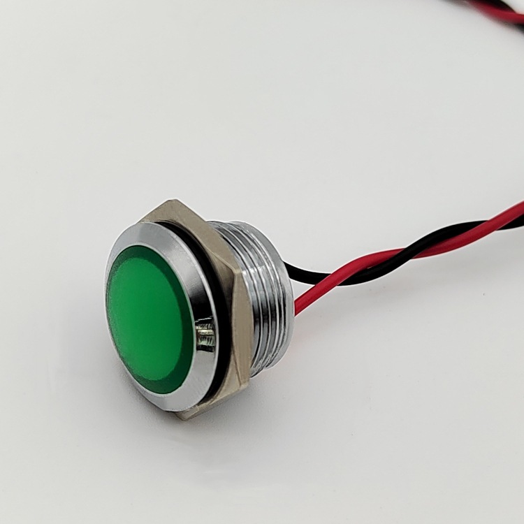 22MM电镀圈头指示灯 绿色LED发光防护指示灯 LED厨具指示灯信号灯