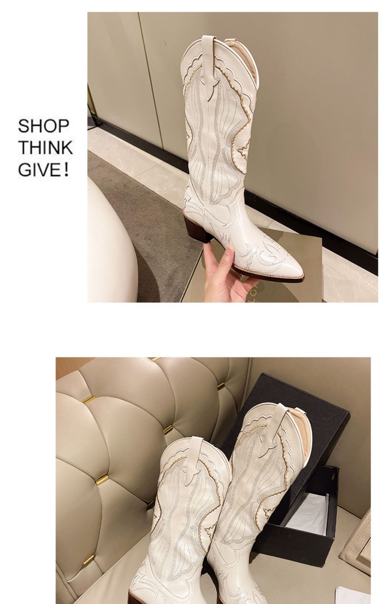 Women's Western Cowboy Boots Vintage Embroidery Pointed Toe Chunky Heel Mid-Calf Riding Boots Light Luxury Fashion Mid Tube Knight Boots_voghion.com