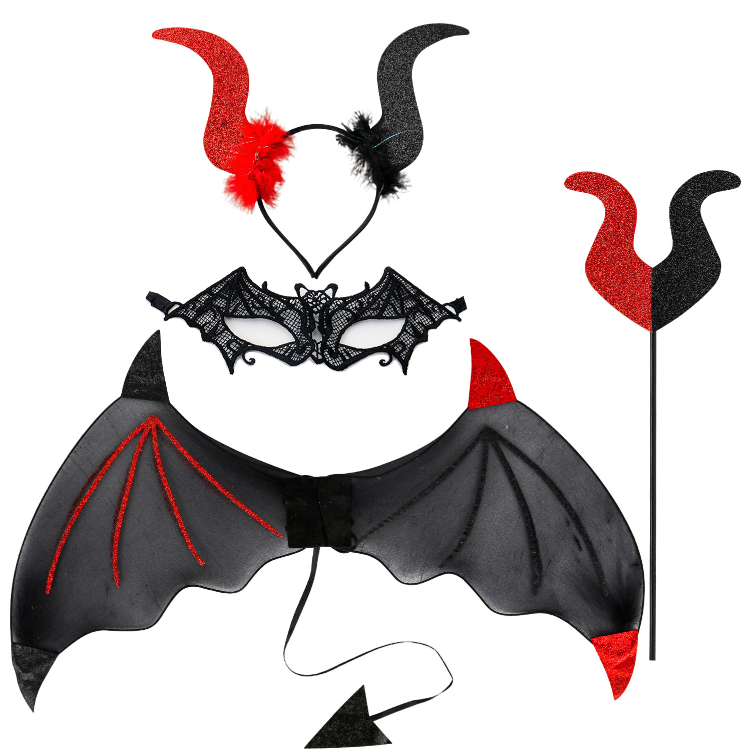 Nuevos productos de venta caliente fiesta de Halloween COS demonios cuerno disfraz de maquillaje de baile espectáculo props alas set TK