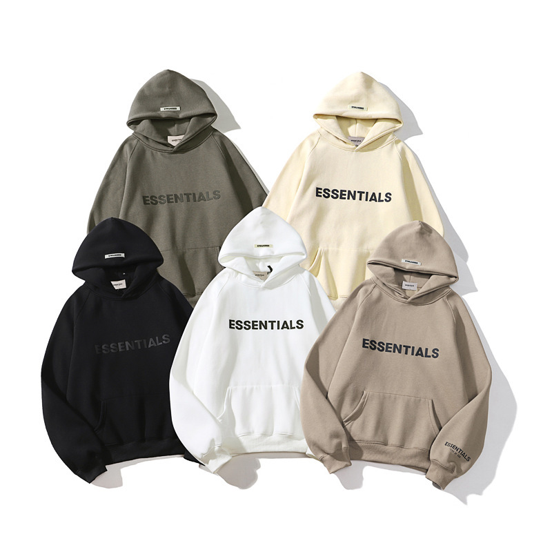 American High Street Fog Sports Casual Sweatshirt Essentials Embossed Letter Fleece-Lined Hoodie and Sweatpants