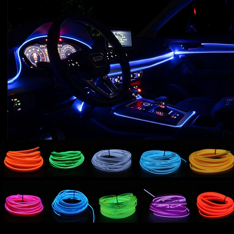 Coche LED decorativo atmósfera lámpara coche luz fría interior modificación tira USB coche interior atmósfera lámpara línea traje