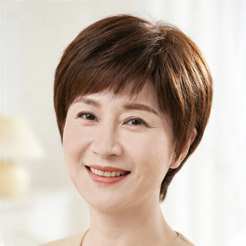 Daily Short Hair Wig Full Head Set for Women, Real Hair Wig for Middle-Aged and Elderly, Natural Real Hair for Mom