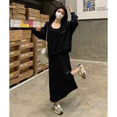 2025秋季洋气减龄显瘦套装女大码卫衣遮肉两件套连衣裙子胖MM女装