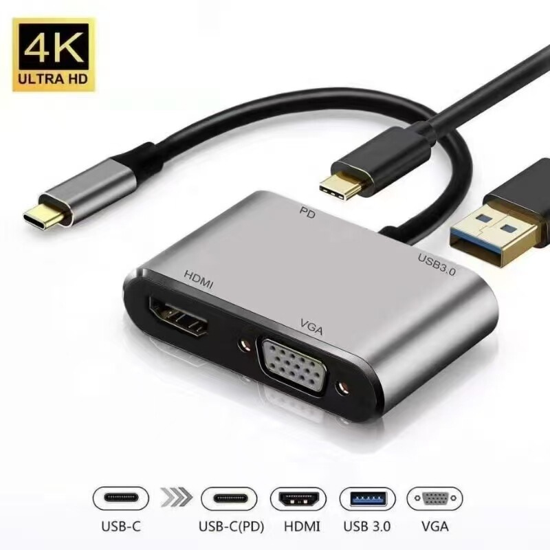ロットスポットType-c変換HDMI VGA四合一変換器usbコンピュータ中継ケーブル付き電源拡張ドック|undefined