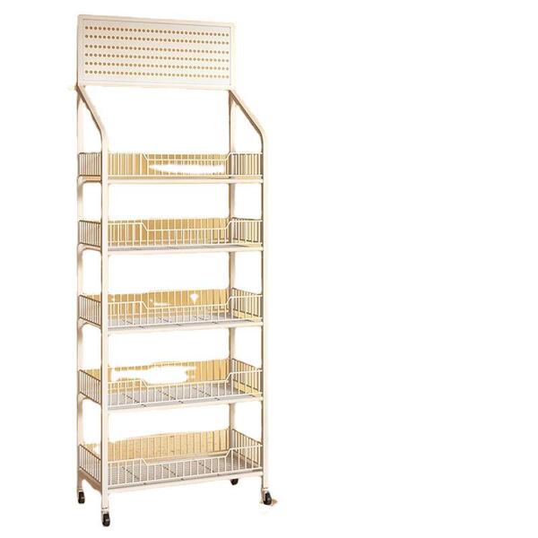 Convenience store supermarket shelves Set up a mobile shelf display…