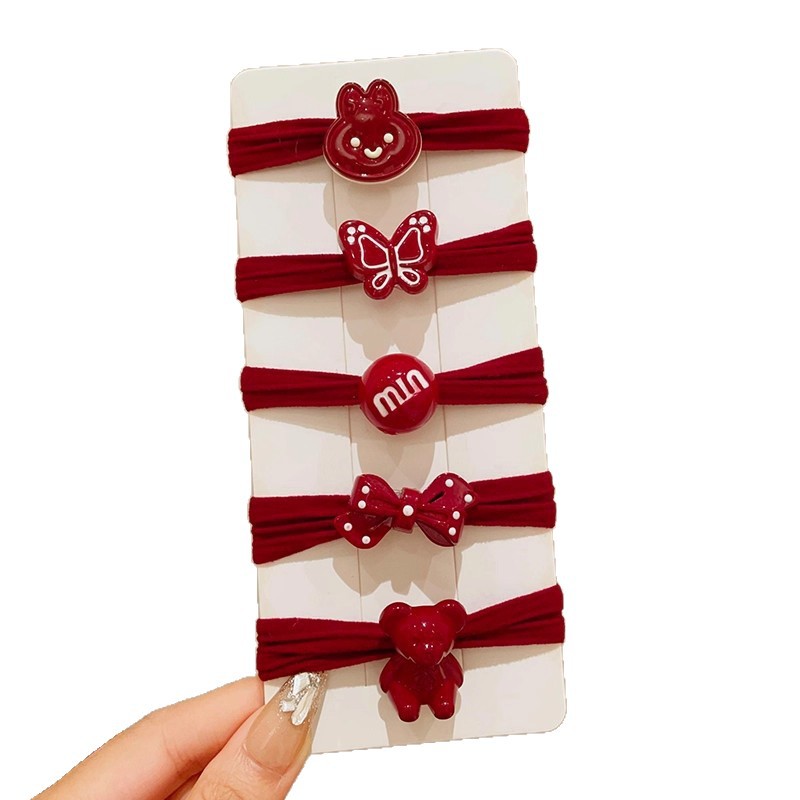 Año Nuevo cuerda de cabeza de bolas rojas temperamento correa de goma de mujer de alta elasticidad anillo de cabello duradero de niñas red nuevo toque de cabeza