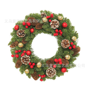 Yiwu Tonglian Crafts Christmas Wreath Pine Cone Red Fruit with Light Decoration Package Christmas Atmosphere