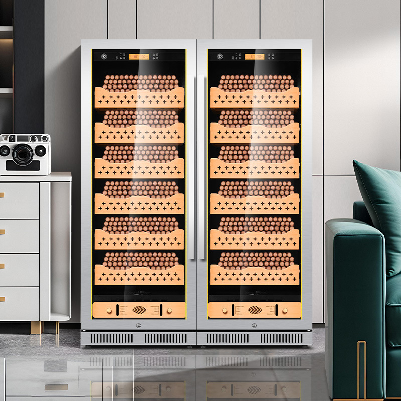 Qalong 168Ct1 Cigar Cabinet Variable Frequency Temperature and Humidity Cigar Cabinet Stainless Steel Double Door Cigar Wine Cabinet
