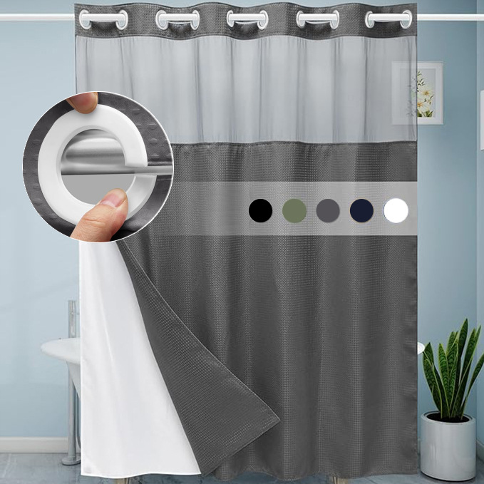 Waffle transfronterizo sólido transparente doble cortina de baño agujero grande anillo sin gancho con forro extraíble Amazon explosión