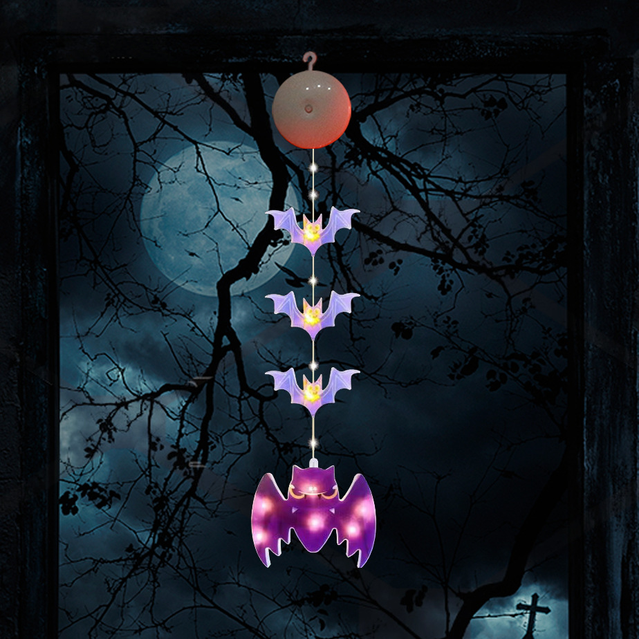 Decoración de Halloween linterna de calabaza bruja murciélago lámpara de ventosa cadena de luz LED atmósfera de fiesta transfronteriza luz de colores luz de ventana
