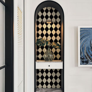 Self-adhesive wall wallpaper houndstooth French sticker thickened waterproof retro furniture bedroom dormitory renovation