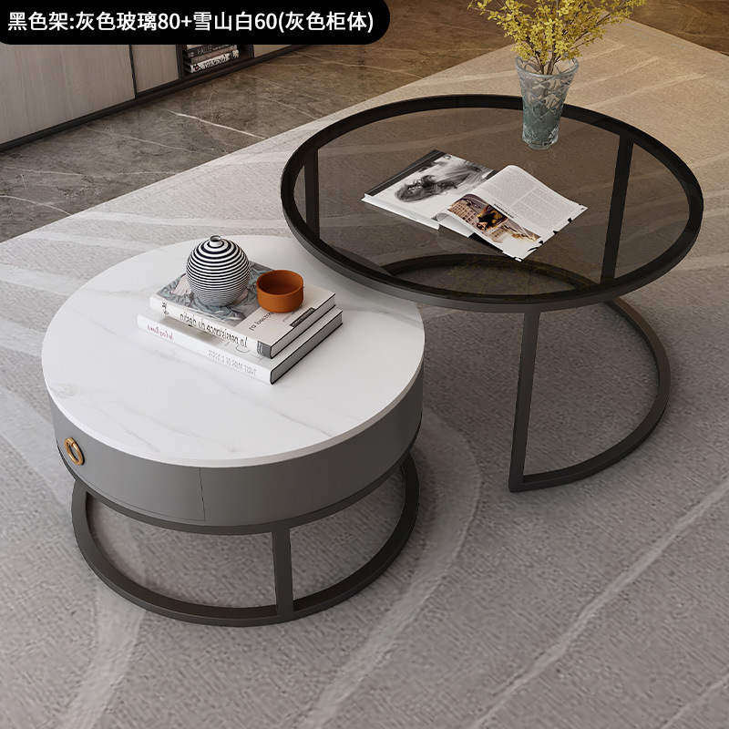 Mesa de centro personalizada para sala de estar, combinación sencilla de mesa minimalista con losa de roca, estilo crema, muebles de vidrio estilo italiano para apartamentos pequeños