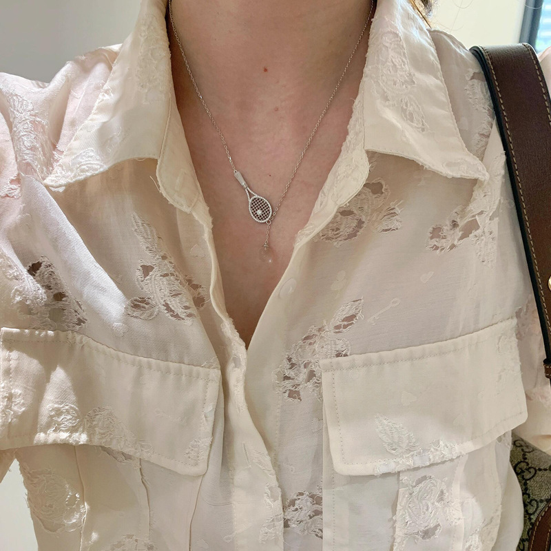 S925纯银网球拍白水晶项链手链女款复古老钱风小众设计小红书爆款|undefined