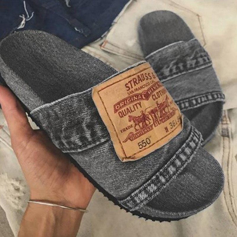 Denim slippers women 2021 summer Europea...