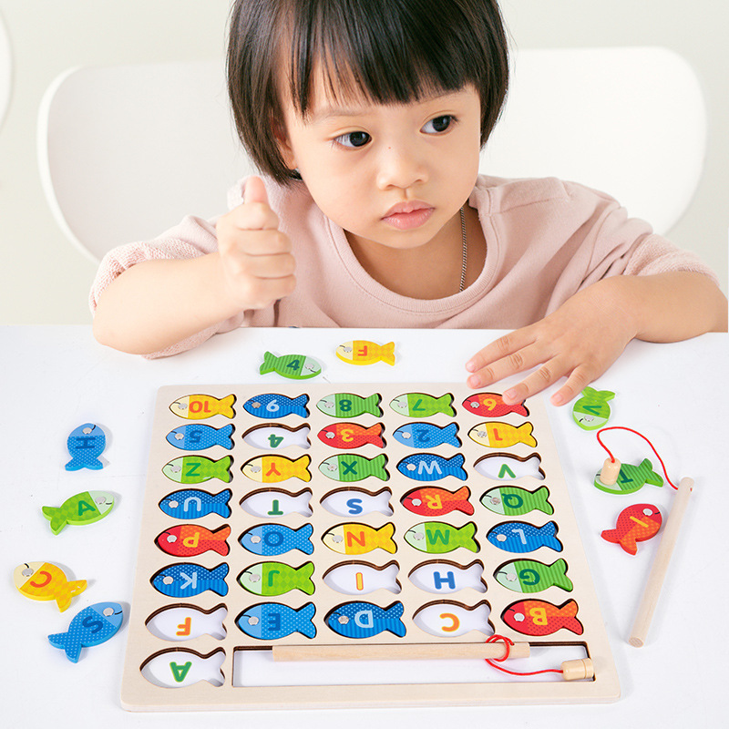 木製アルファベット数字釣りボード釣りゲーム子供形状ペア早教知育玩具木製|undefined