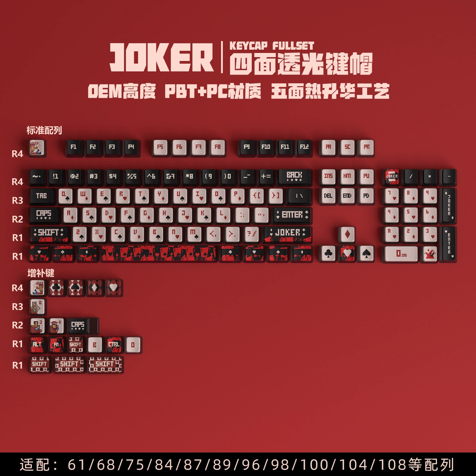 Pudding keycap set Kuromi 122-key, PBT+PC four-sided translucent double-layer printing