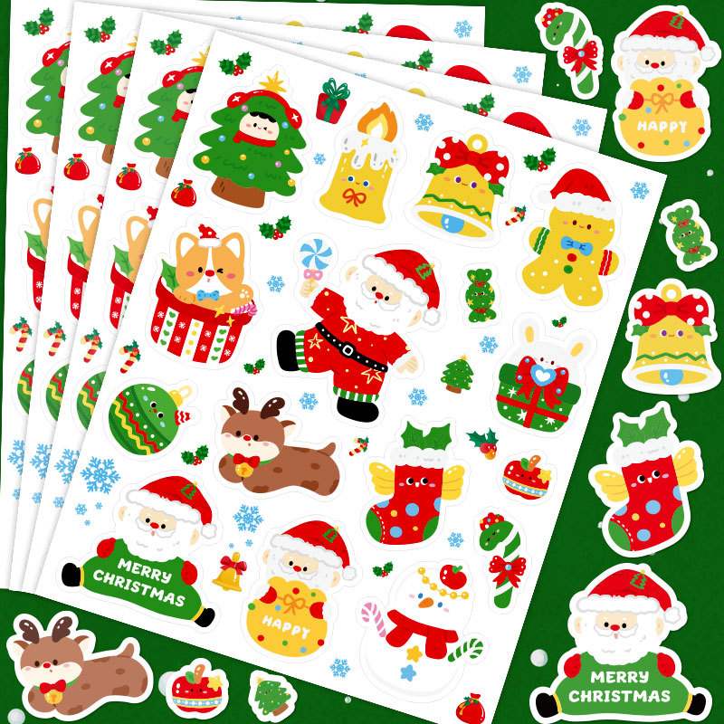 卡通圣诞节贴纸可爱圣诞老人麋鹿手账贴画圣诞快乐礼物装饰不干胶