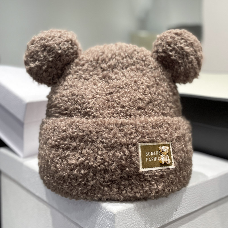 Invierno lindo oso de dibujos animados orejas sombrero de lana para mujeres japonesas cálidas peluche grueso protector de orejas sombrero de punto de estudiante