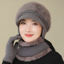 中老年帽子兔毛针织毛线帽女士秋冬季保暖妈妈帽老年人冬天奶奶
