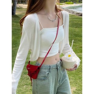 Ice Silk Knitted Cardigan with White Sun Protection Clothing for Women, Summer Thin Suspender Skirt, Waistoutwear, Blouse, Air-Conditioning Shirt Jacket