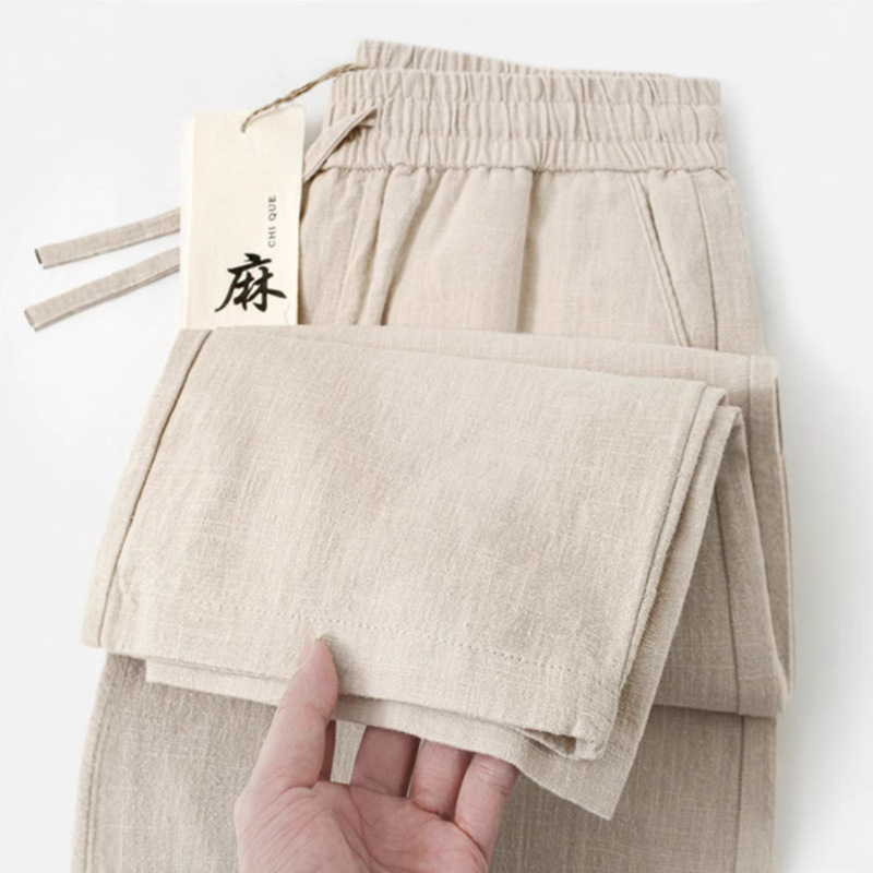 High-end quality! Linen Pants Men's Summer Thin Loose Straight Pants Cotton and Linen Pants Men's Casual Ramie Pants