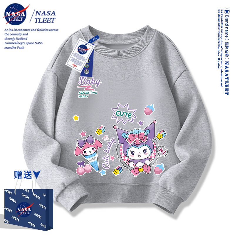 Collaborative NASA Spring/Autumn New Kuromi Top with Melody for Boys and Girls Crew Neck Sweatshirt
