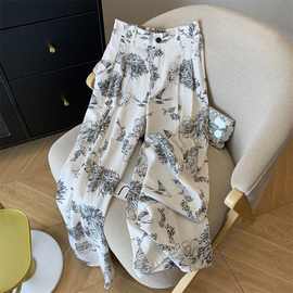 老钱风提花冰丝棉麻山本裤女夏季薄款防晒复古垂感慵懒休闲阔腿裤