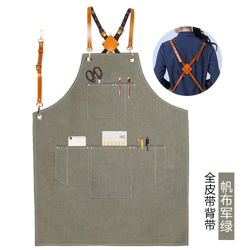 Delantal de lona engrosada transfronteriza logotipo personalizado cafetera especial para hornear leche tienda de té restaurante cocina delantal doméstico