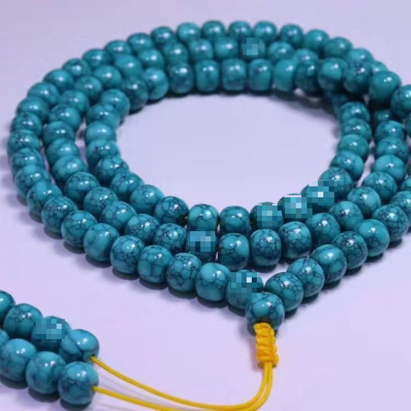 Hubei turquoise pure natural high瓷108佛珠beads bracelet men's women's prayer beads iron wire necklace multi-layer mesh flower raw ore
