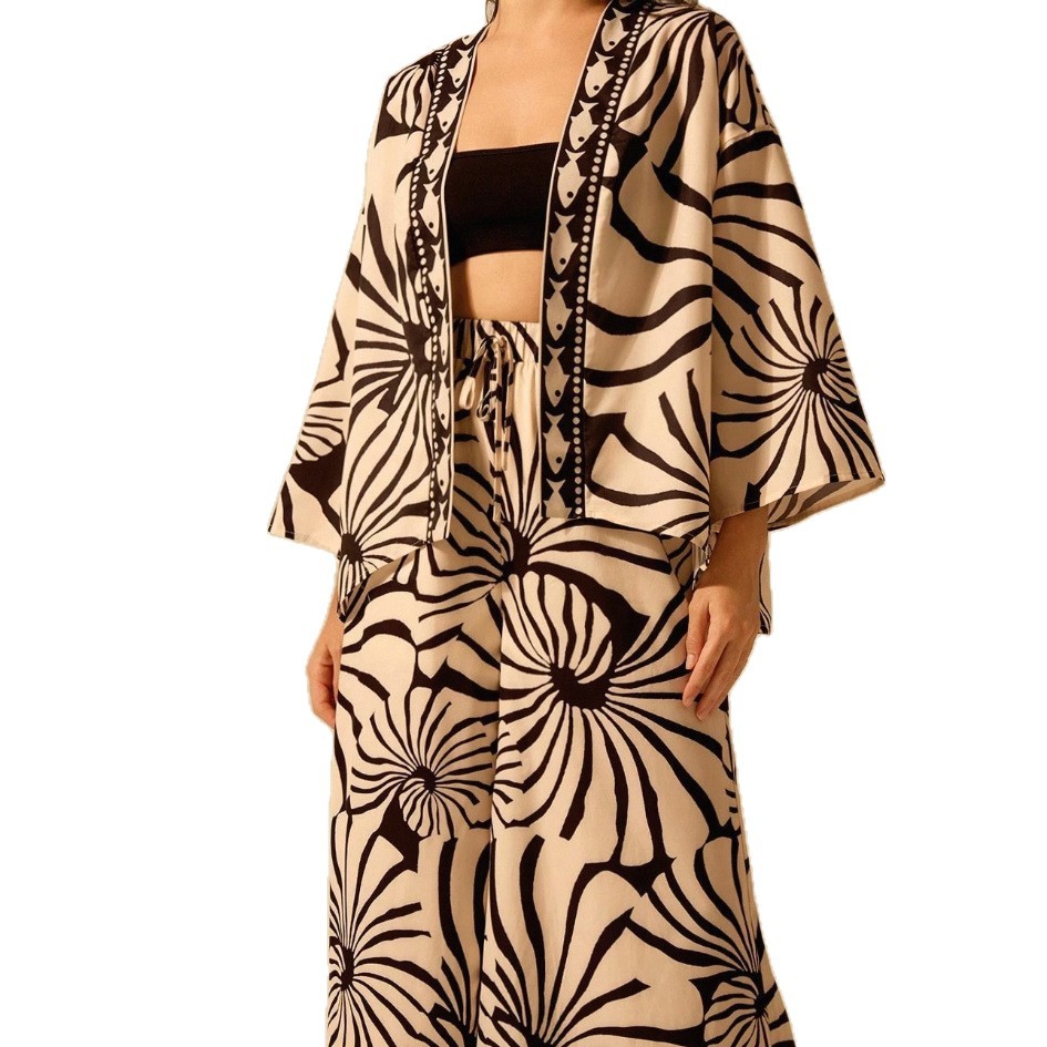 Women's Clothing Women's Summer Short Sleeve Two Piece Swimsuit Printed Cardigan Loose Sports Swimwear Beach & Pool Ready_ecoleips.com