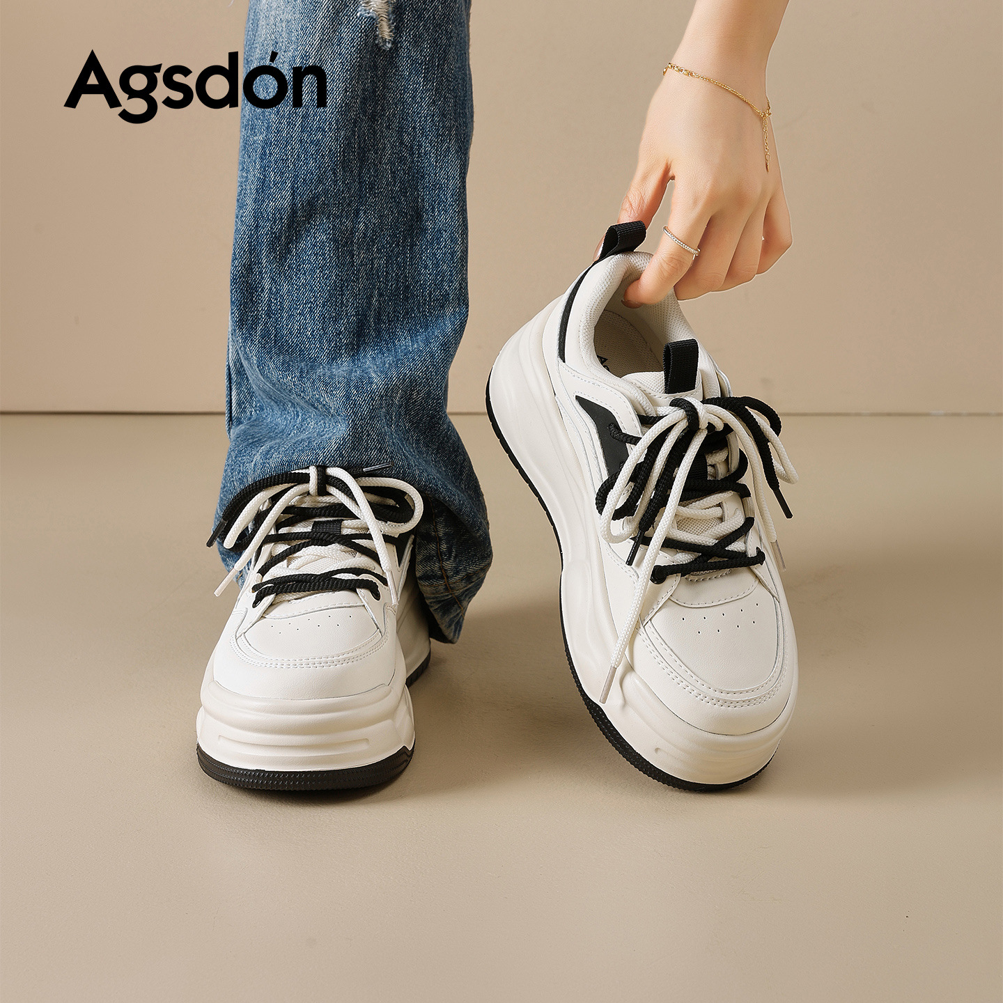 Augu Shi Deng zapatos blancos de fondo grueso para mujeres 2026 nueva primavera alta zapatos casuales muffins zapatos deportivos