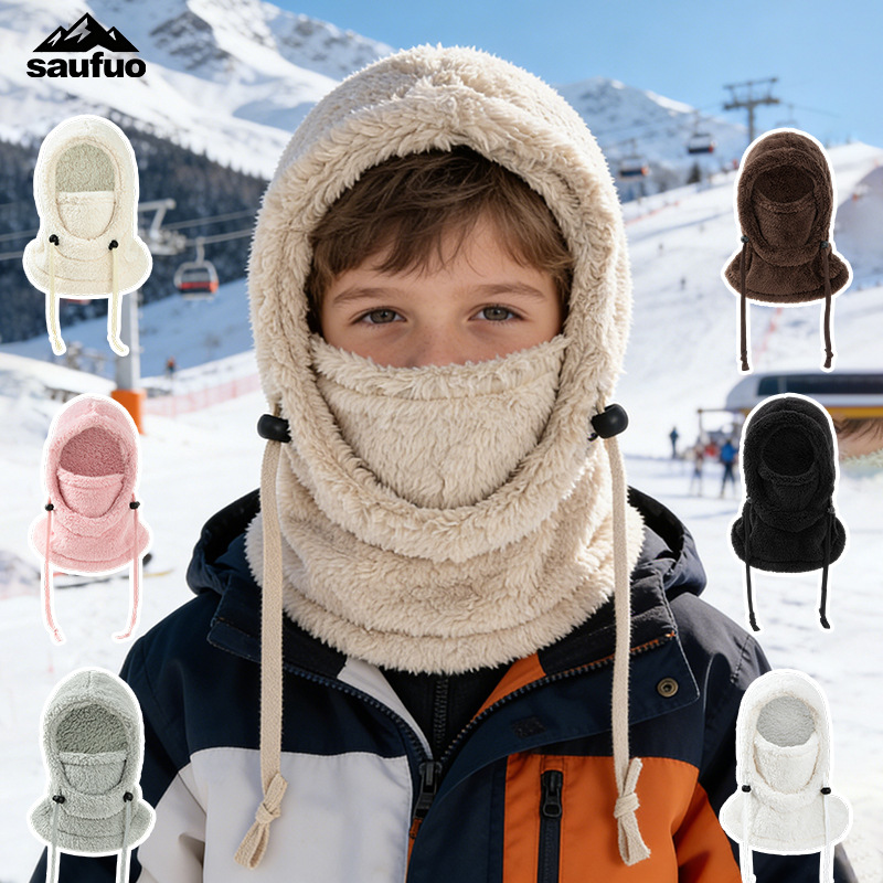 Winter Children's Hat with Integrated Mask and Neck Warmer, Suitable for Girls and Boys, Warm Outdoor Cycling Ear Protection Windproof Hooded Hat