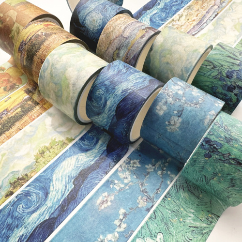Single pack Van Gogh oil painting series Japanese paper tape Starry sky hand ledger tape DIY decorative hand ledger tape 5 meters