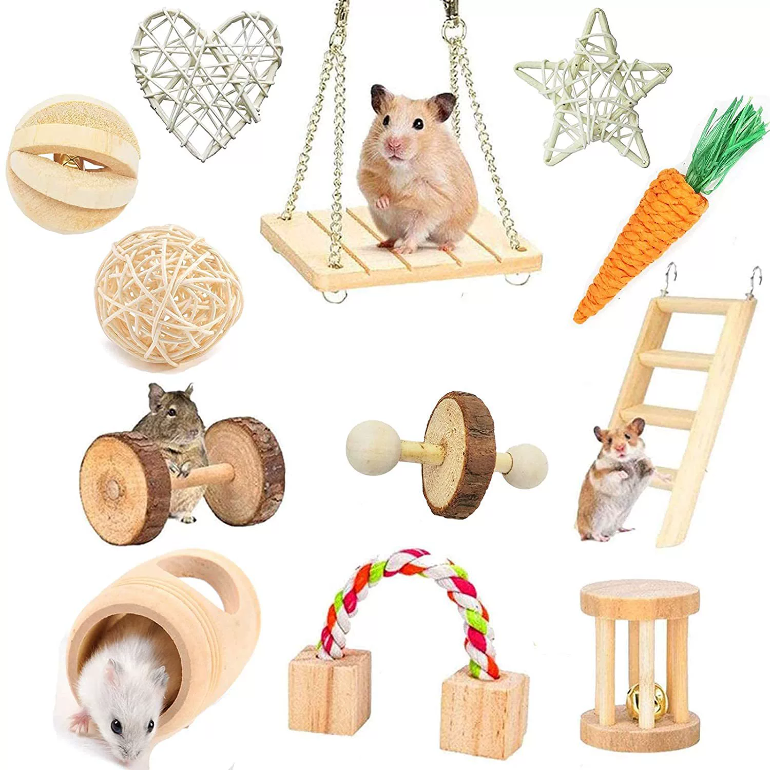 Комбинированная игрушка для хомяка, набор из 12 предметов, набор игрушечных качелей, лестница, тоннель, мяч такро, жевательная игрушка