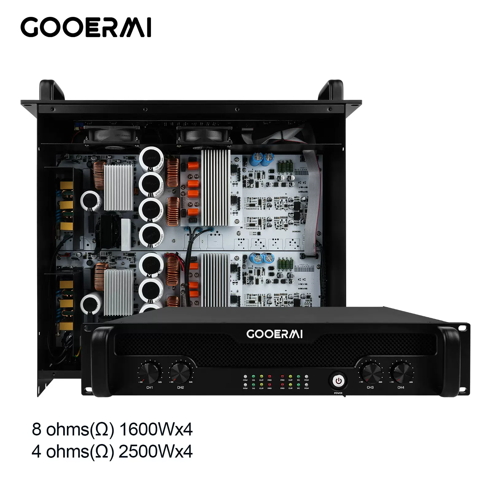 专业D类数字功放机2500W功率放大器2U二/四通道
