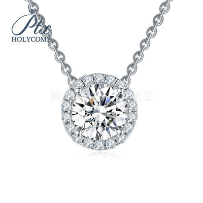 S925银镀18K金圆包莫桑钻项链韩版1克拉莫桑石网红爆款直播货源|ru