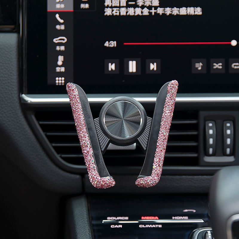 Car-Mounted Diamond-Encrusted Phone Holder, Car Navigation Support, Clip-On Air Vent, Multi-Functional and Versatile