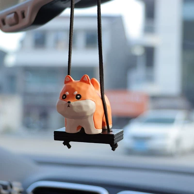 Car hanging Dog Ornaments Resin Cartoon - shiba-inu-wood-carving-style-car-pendant