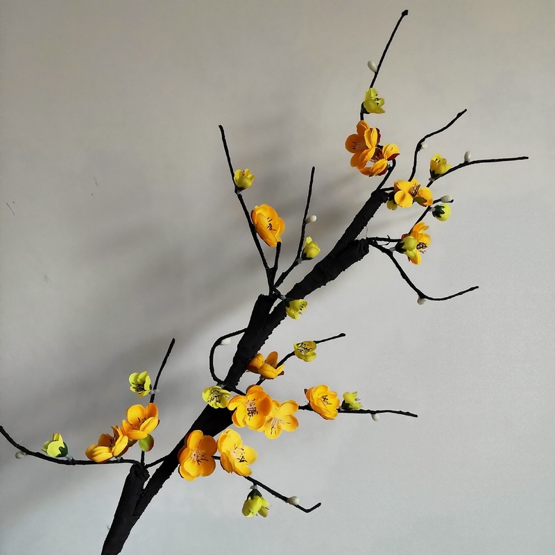 高度な模擬梅の枝、桃の花のダンス小道具、盆栽、リビングルーム、ロウバイの造花ディスプレイ装飾|undefined