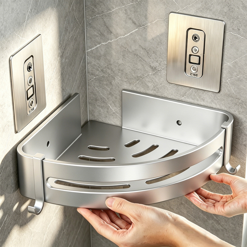Bathroom Rack Bathroom Punch-Free Toilet Toilet Washbasin Shower Room Wall-Mounted Storage Triangle Basket Bathroom Rack Bathroom Punch-Free Toilet Toilet Washbasin Shower Room Wall-Mounted Storage Triangle Basket