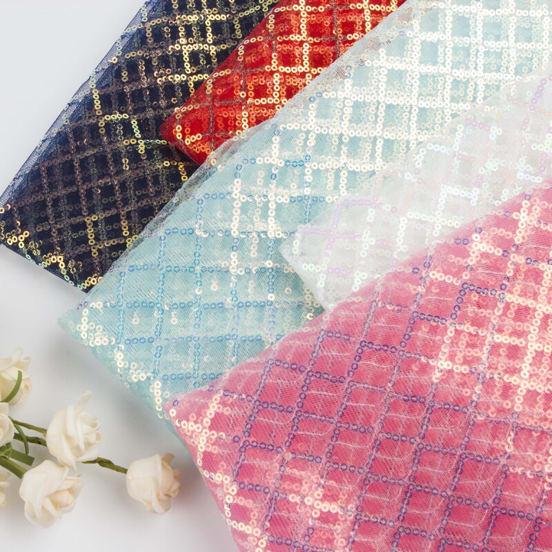 2022 New Factory Direct 3mm grid sequins embroidered fabric fashion stage clothing children's clothing beads fabric