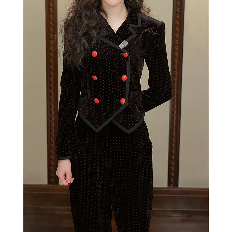 Star with the same style temperament high-end feeling small fragrant style velvet suit jacket trousers two-piece autumn and winter elegant