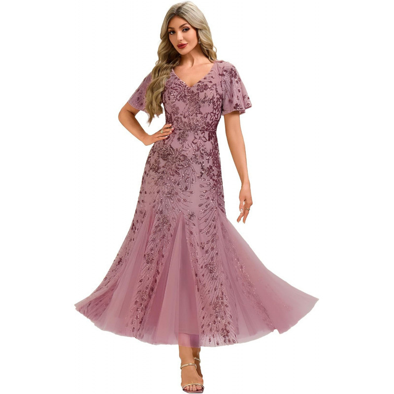 Cross-Border Amazon European and American Sequined Ball Gown for Women 2026 Summer New V-Neck Extra-Long Party Dress Cross-Border Amazon European and American Sequined Ball Gown for Women 2026 Summer New V-Neck Extra-Long Party Dress