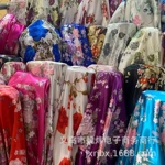 印花仿真丝色丁布料 丝绸面料古装汉服服装布料DIY植物花朵印花布
