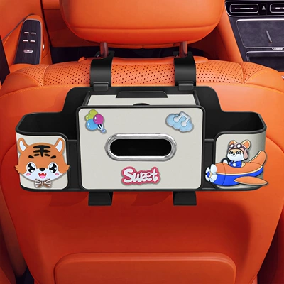 holder, cute cartoon car rear Car tissue box/set - pilot-seat-four-in-one-storage-box-4th-generation-white
