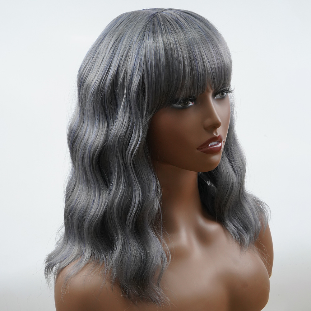Synthetic wig for women's machine made neat bangs wavy short curly hair _voghion.com