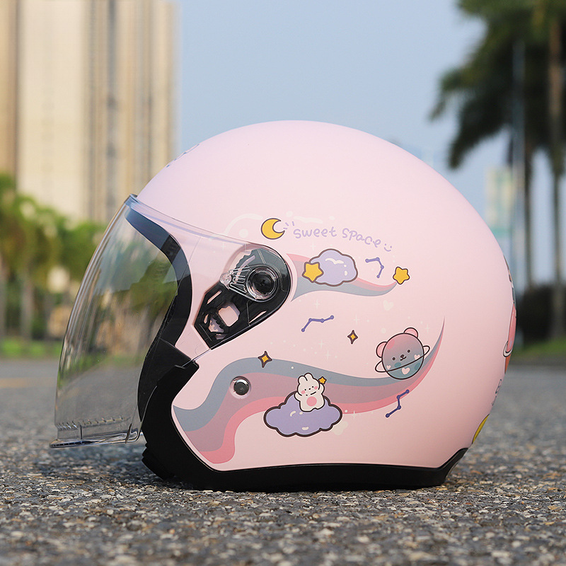Universal 3C Certified Electric Motorcycle Helmet Safety Helmet Universal for Men and Women (Auto Parts and Accessories) - one-size-beige-stripes-double-visor